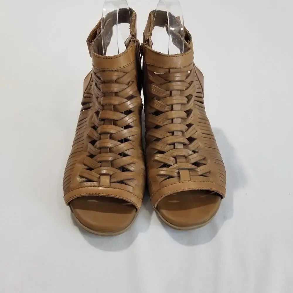 Rockport Womens 9.5 M Hattie Braid Sling Heeled Sandal, Tan Ankle Peep Toe Strap - Picture 2 of 12